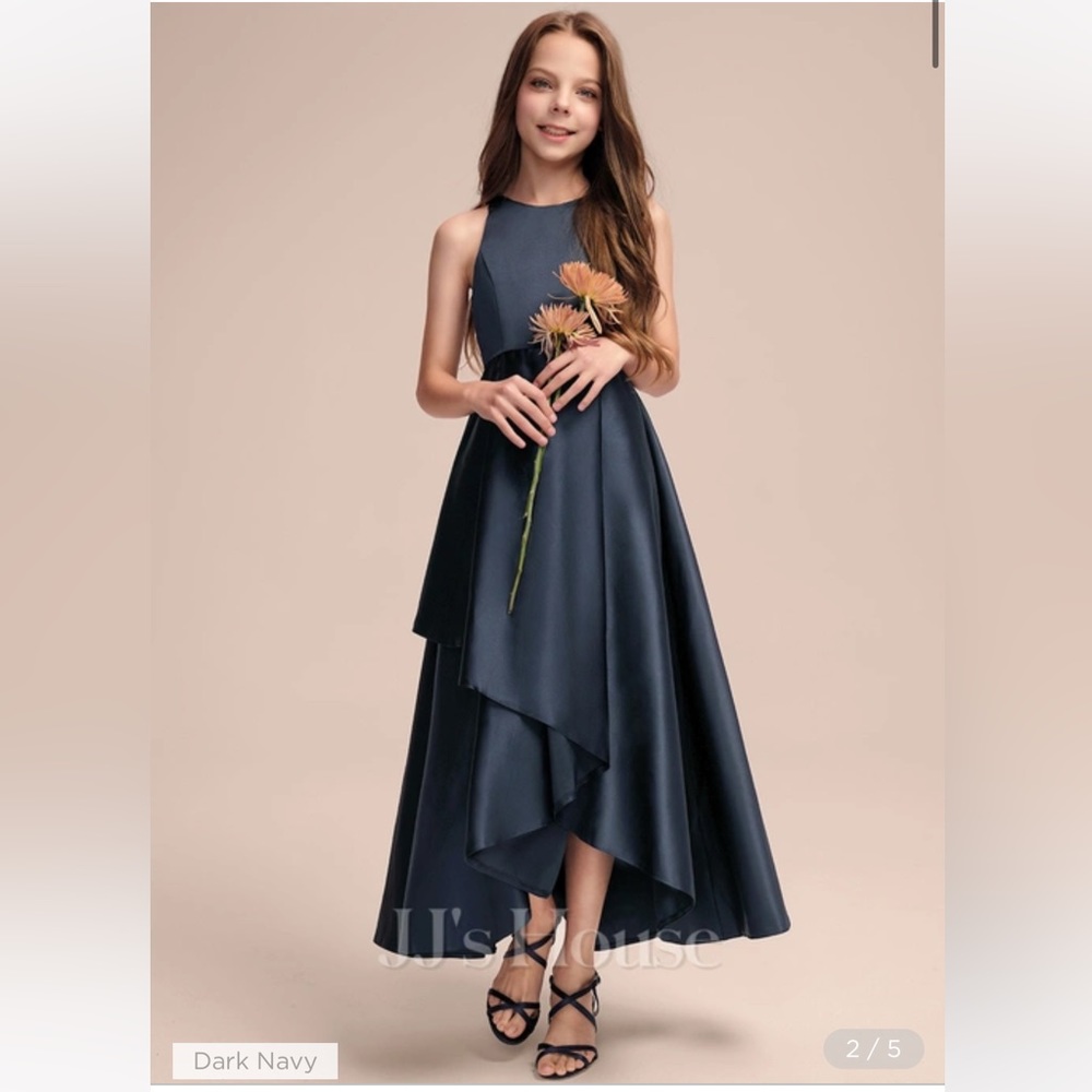 A-line Scoop Asymmetrical Junior Bridesmaid Dress With Cascading Ruffles 010